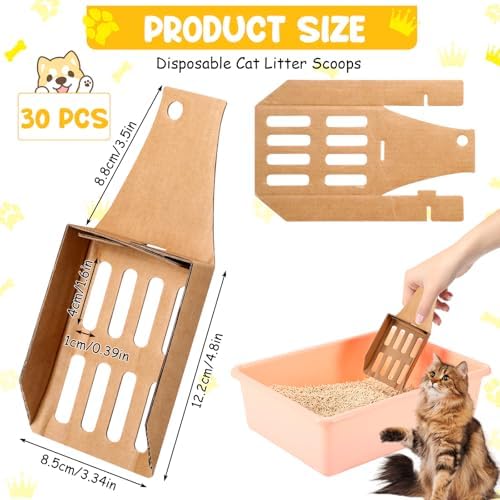 Watersay 30 Pcs Disposable Cat Litter Scoops 8.3x3.3 Inch Portable Kitty Litter Scooper with Holder Shovel Cardboard Plastic Free Litter Scoop with Holes for Travel Cat Litter Box - Image 2