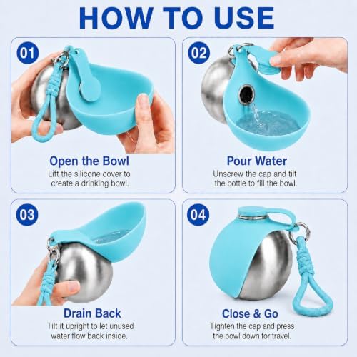 Portable Dog Water Bottle with Bowl, 10oz Leak-Proof Stainless Steel - Image 3