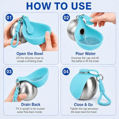 Portable Dog Water Bottle with Bowl, 10oz Leak-Proof Stainless Steel - Image 3