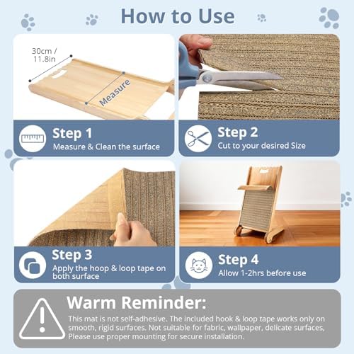 Natural Cork Cat Scratcher Mat with No Pre-Applied Adhesive, Bonus Hook-Loop Tape Included. Replacement for Cat Post, Scratcher, Ramp, Cat Whell and Pet Supplies. (Smoke Gray, 39.4 x 11.8 Inch) - Image 4