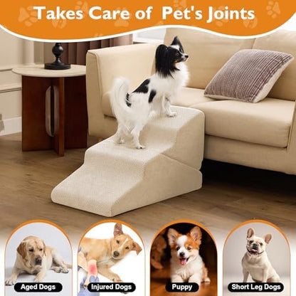 Ahpmeoa Dog Stairs for Small Dogs 16’’ H, 3-Step Dog Steps for Bed, Beige - Image 5