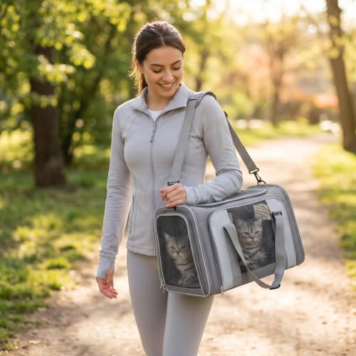 Cat Carrier Soft Sided Pet Travel Bag, Oxford Cloth Lightweight Carrier for Cat Up to 20 Pounds, Portable Handbag & Crossbody Cat Carrier for Outdoor Use - Image 4