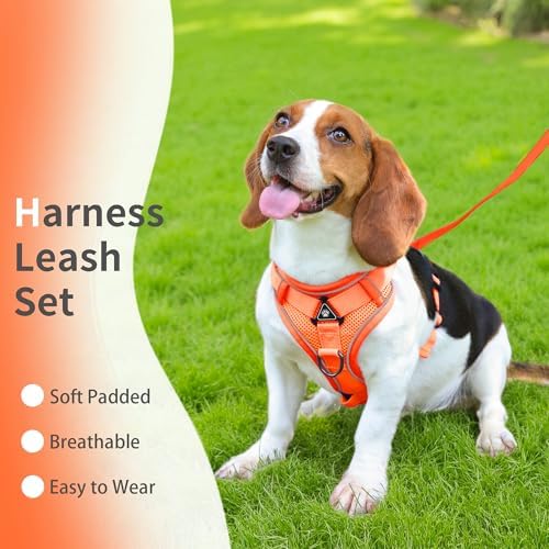 Dog Harness Medium Sized Dog Pet Vest with Leash Set Orange L - Image 2