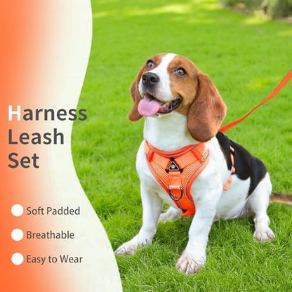 Dog Harness Medium Sized Dog Pet Vest with Leash Set Orange L - Image 2