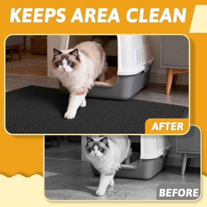 Pieviev Litter Box Mat, Double-Layer Waterproof Design, 47" x 36" Black - Image 5