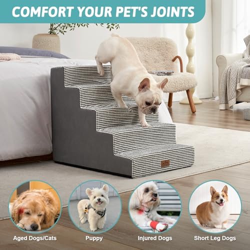 COZY KISS Dog Stairs for Small Dogs, 5 Step Pet Stairs for Beds & Couches - Image 2
