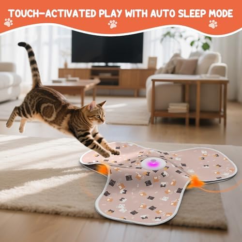 ‌‌Interactive Cat Toys for Indoor Cats‌ Adult‌ with Feather Tail Switchable Mouse Sounds, ‌Kitten Enrichment Toys‌ for Hunting Self Play, Automatic Rechargeable Quiet Game to Bored (Pink) - Image 6