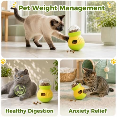 Interactive Cat Wobble Toy Treat Dispenser – Cat Puzzle Feeder & Slow Feeder Ball for Indoor Cats, Small Dog Enrichment Toy for Puppies (Green) - Image 6