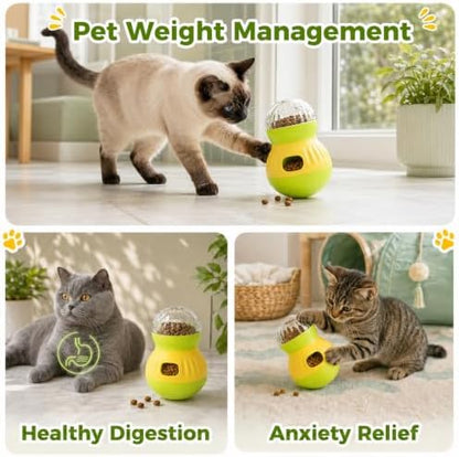 Interactive Cat Wobble Toy Treat Dispenser – Cat Puzzle Feeder & Slow Feeder Ball for Indoor Cats, Small Dog Enrichment Toy for Puppies (Green) - Image 6