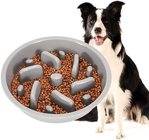 JASGOOD Largr Dog Slow Feeder Bowl - Reduce Slip Puzzle Bowl for Elevated Diners - Gray, Fit Opening 8.9"-9.25" by JASGOOD
