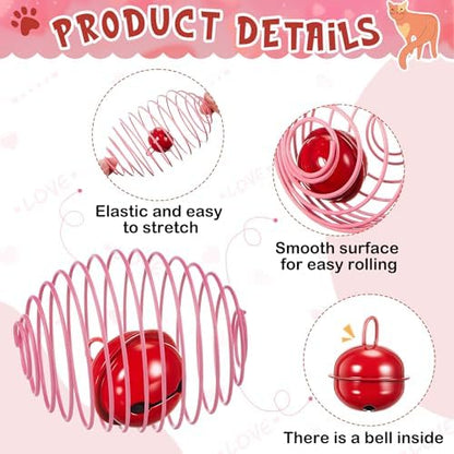 Jecery 5 Pcs Cat Toys Spring,Bell,Pink Red - Image 3