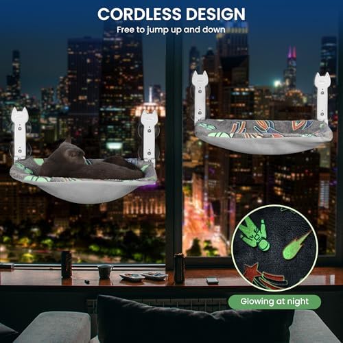 HiPetpy 2-Pack Large Cat Window Perch, Cordless Foldable Cat Hammock - Image 4