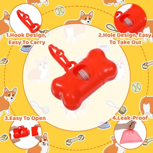 63 Pack Bone Shaped Poop Bag Dispenser, Dog Poop Waste Bag Holder Container with Hook, Leakproof Pet Waste Disposal Bags for Outdoor Pet Supplies 7 Colors - Image 3