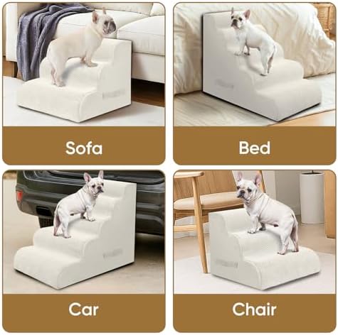 PAWSCRAT 4-Step Pet Stairs for High Beds & Sofas, 19.6''H Dog Stairs, Beige - Image 7