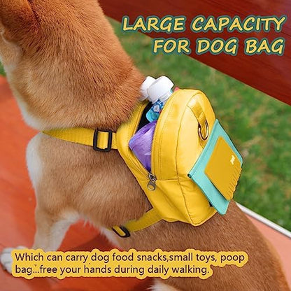 Dog Backpack Harness with Leash,Cute Pet Puppy Backpacks Bulid-in Dog Poop Bag Dispenser,Adjustable Pets Self Carrier Bag for Small Medium Dogs Travel Hiking Daily Walking(M, Yellow) - Image 5