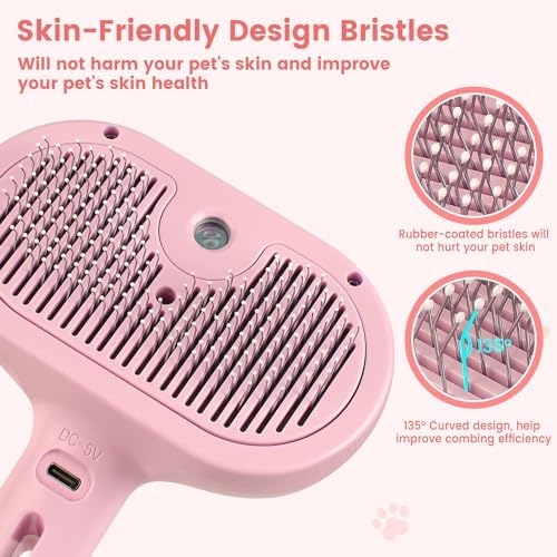 Steam Brush for Shedding Pets - Self-Cleaning Grooming Comb with Water Tank for Long & Short Haired Cats and Dogs (Pink) - Image 4