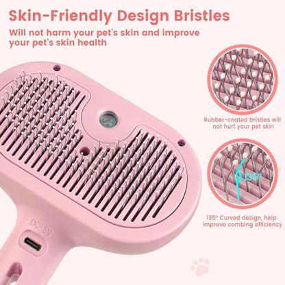 Steam Brush for Shedding Pets - Self-Cleaning Grooming Comb with Water Tank for Long & Short Haired Cats and Dogs (Pink) - Image 4