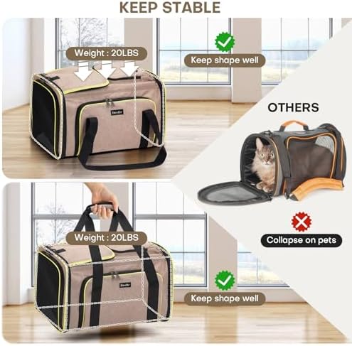 Pet Carrier, Large Soft Sided Expandable Travel Carrier with Steel Frame, Anti-Scratch Mesh, Removable Fleece Pad and Pockets for Cats, Dogs and Small Animals up to 15 lbs (Brown, 4 Sides Expandable) - Image 6