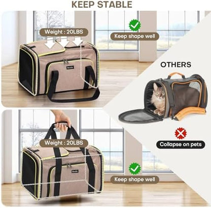 Pet Carrier, Large Soft Sided Expandable Travel Carrier with Steel Frame, Anti-Scratch Mesh, Removable Fleece Pad and Pockets for Cats, Dogs and Small Animals up to 15 lbs (Brown, 4 Sides Expandable) - Image 6
