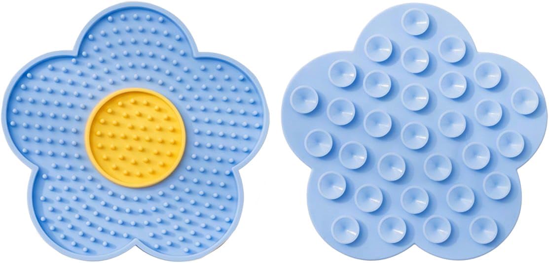 QWINEE Lick Mat for Dogs Cats Flower Shaped Pet Slow Feeder Dog Cat Puppy Bowl Lick Pad for Dog Fun Alternative to Slow Down Eat for Small Medium Large Dogs Blue one-Size