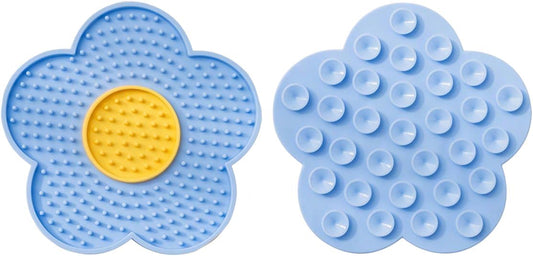 QWINEE Lick Mat for Dogs Cats Flower Shaped Pet Slow Feeder Dog Cat Puppy Bowl Lick Pad for Dog Fun Alternative to Slow Down Eat for Small Medium Large Dogs Blue one-Size