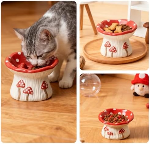 Cat Slow Feeder Bowl, Ceramic Slow Feeder Cat Bowls, Cute Mushroom Elevated Cats Bowl, Anti-Fatigue & Anti-Vomiting - Image 6