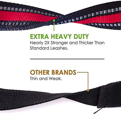 JSXD 5 FT Heavy Duty Double Handle Dog Leash with Comfortable Padded and Reflective Rope, Suitable for Small, Medium, Large Dogs (Wide-Red) - Image 4