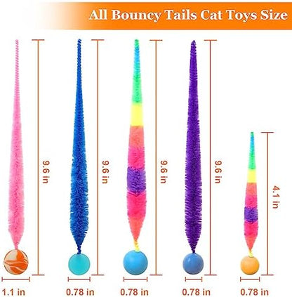 SHENGSEN Bouncy Ball with Tail Cat Toys-5 Packs,Magic Worm with Large Colorful Ball Toy for Cats,Fuzzy Worm Bouncy Balls Cat Toy - Image 3