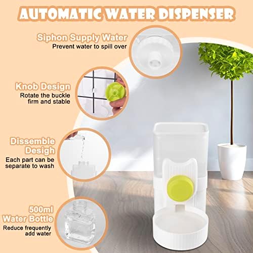 Automatic Replenish Pet Waterer, 1L Capacity Auto Siphon Gravity Cage Hanging Water Dispenser Set for Dog and Cat Small Animals, Removable Pet Water Bottle Water Container (Waterer, Green) - Image 2