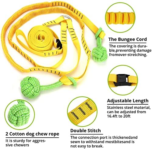 Dog Hanging Bungee Tug Toy for Two Dogs: Interactive Tether Tug-of-War for Pitbull Small to Large Dogs to Exercise - Durable Retractable Tugger Dog Rope Toy with 2 Chew Rope Toys - Image 3