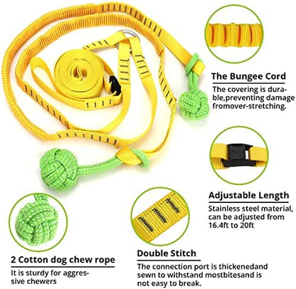 Dog Hanging Bungee Tug Toy for Two Dogs: Interactive Tether Tug-of-War for Pitbull Small to Large Dogs to Exercise - Durable Retractable Tugger Dog Rope Toy with 2 Chew Rope Toys - Image 3
