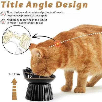 Ceramic Raised Cat Bowl，Tilted Raised Bowl Anti Vomit for Indoor Cats Whisker Friendly Pet Feeder for Cats Puppies, Microwave and Dishwasher Safe (Black) - Image 6