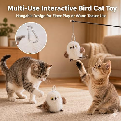 Flapping Bird Cat Toy, White Sparrow Plush Touch Activated Bird Chirp Cat Toy with Refillable Catnip, USB Rechargeable Interactive Kitten Exercise Toy,4.92"(No Flying) - Image 4