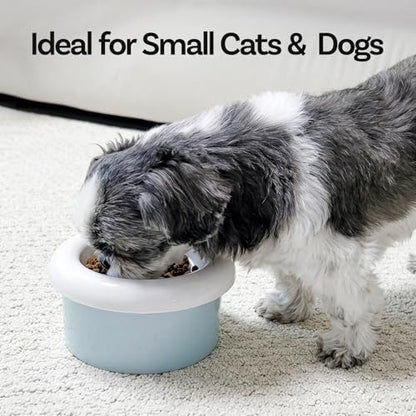 Donut Bowl Elevated Ceramic Cat Bowl with Stand, Raised Whisker-Friendly Bowl for Cats & Small Dogs, Patented Donut Design, Made in Korea (3.9" H -Gray) - Image 3