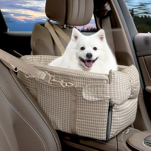 Center Console Dog Car Seat for Small Dogs, Removable Pet Seat with Cushion Board Safety Belt,Console Dog Car Seats for Small Puppy Up to 15 Lbs by RUONARIER