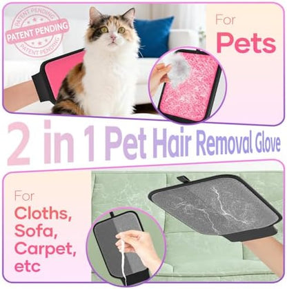Dual-Sided Pet Hair Removal Glove, Pet Hair Remover with Adjustable Wrist Strap, Soft Silicone Shedding Brush for Dogs & Cats, Pet Hair Gloves for Couch, Carpet, Clothing (Pink) - Image 2