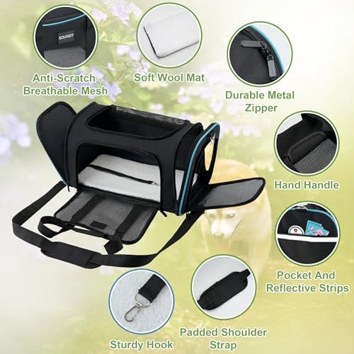 Soundy Large Cat Carrier Dog Carrier Under 25 Lbs,Collapsible Ventilated Portable Pet Bag with Soft Sided Breathable Mesh for Long Car Trips Maxi Load 2 Kittens or Small, Medium Dog (Large Black) - Image 4