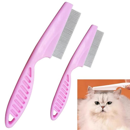 Multifunctional Pet Hair Comb, 2023 New Magic Pet Comb Dog Combs for Grooming, Stain Tear Removal Comb Stainless Steel Fine-Tooth Grooming Massage Comb for Dog Cat (1 Pair, Pink)