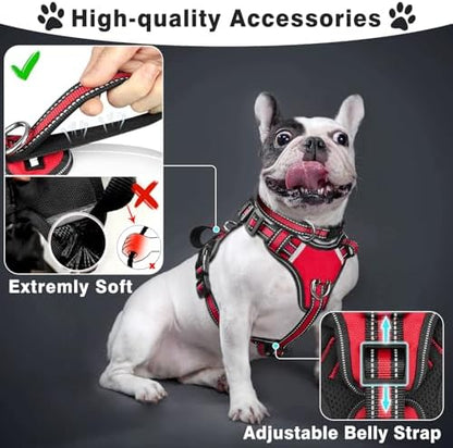 WINSEE Pet Harness Collar and Leash Set, All-in-one Reflective Dog Harness No Pull with Adjustable Buckles for Puppies, Small, Medium, Large, and Extra-Large Dogs (Small, Red) - Image 2