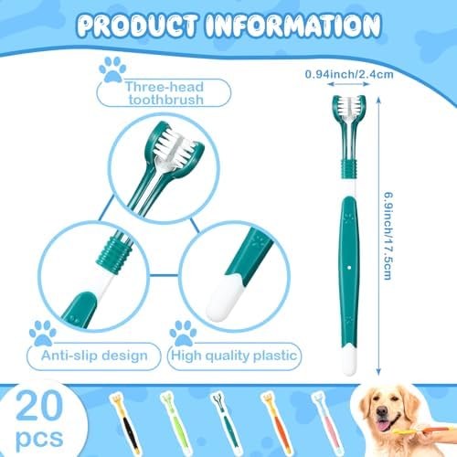 Vesici 20 Pcs 7 Inch Dog Toothbrush 3 Sided Pet Teeth Cleaning Brush Dental Care Suitable for Dog Most Pets Cat Puppy Kitten Different Teeth and Mouth Shapes Cleaning - Image 2