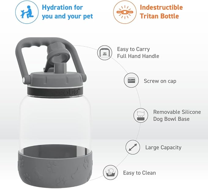 Asobu Buddy Bottle a Stainless Steel Insulated Water Bottle for with Removable Dog Water Bowl and Dog Food and Treat Storage Bowl (Green, 50 Ounce)