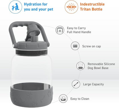 Asobu Buddy Bottle a Stainless Steel Insulated Water Bottle for with Removable Dog Water Bowl and Dog Food and Treat Storage Bowl (Green, 50 Ounce)