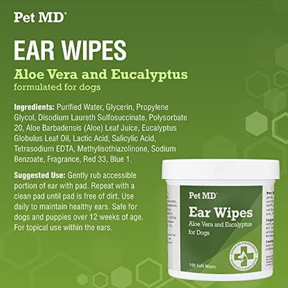 Pet MD Dog Ear Cleaning Wipes with Aloe and Eucalyptus + Veterinary Tris Flush Cat & Dog Ear Cleaner - Image 5