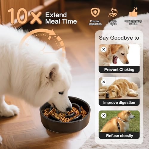 6'' Ceramic Slow Feeder Dog Bowls - Petal Shape Modern Dog Food Dish for Cats and Small Breed Dogs, Puzzle Maze Bowl to Slow Down Eating, Anti-Gulping, Dishwasher & Microwave Safe, Black - Image 4
