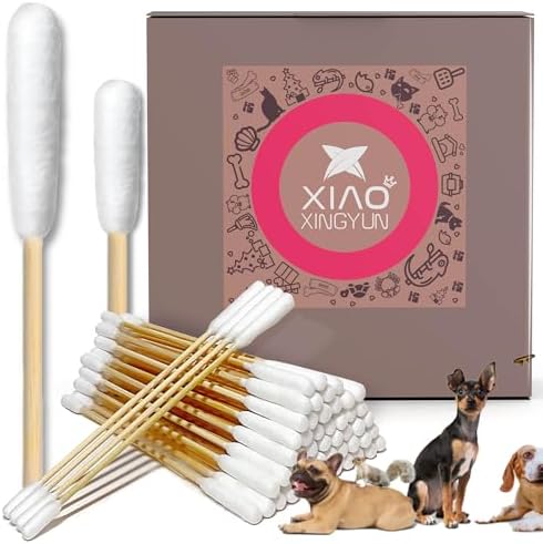 300 PCS 6 Inch Long Cotton Swabs in Box - Professional Large Cotton Swabs with Bamboo Handle - Double Sided Dog Ear Swabs - Specially Designed Big Cotton Swabs for Dog Ear, Cleaning Solution by XIAOXINGYUN