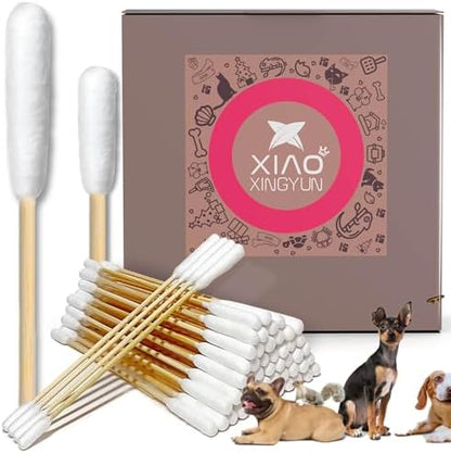 300 PCS 6 Inch Long Cotton Swabs in Box - Professional Large Cotton Swabs with Bamboo Handle - Double Sided Dog Ear Swabs - Specially Designed Big Cotton Swabs for Dog Ear, Cleaning Solution by XIAOXINGYUN