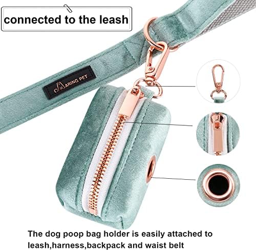 ARING PET Dog Waste Bag Dispenser, Velvet Green Doggy Poop Bags Holders Attach to Any Leashes, Portable Washable Pet Waste Pouch Dispenser with Metal Zipper - Image 3