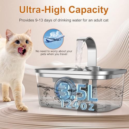Bobo&Dragon Automatic Stainless Steel Water Fountain for Cat & Dog in Nebula Gray 124oz/3.5L Quiet Faucet Flow Water Dispenser, Fresh Filtered Hydration, Easy Clean, Leak-Proof for Indoor Pets - Image 5