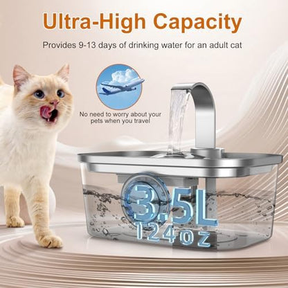 Bobo&Dragon Automatic Stainless Steel Water Fountain for Cat & Dog in Nebula Gray 124oz/3.5L Quiet Faucet Flow Water Dispenser, Fresh Filtered Hydration, Easy Clean, Leak-Proof for Indoor Pets - Image 5