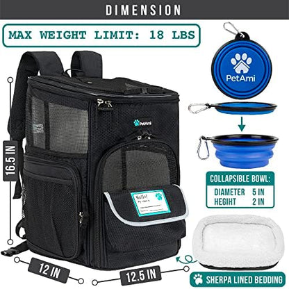 PetAmi Dog Backpack Carrier, Airline Approved 4-Way Entry Cat Bag, Black - Image 2